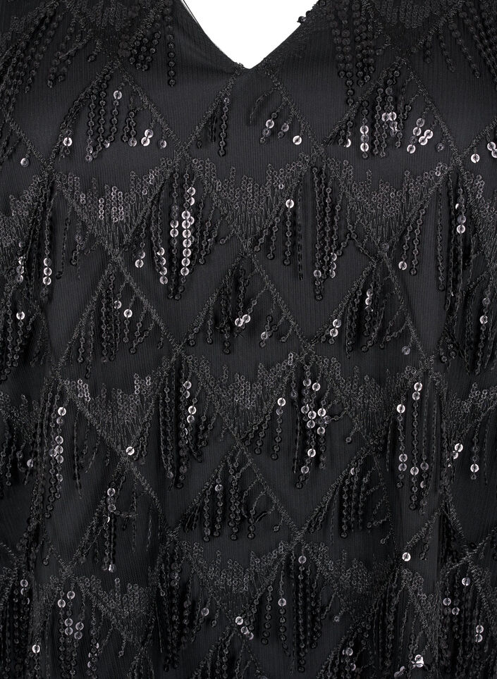 Festbluse med pailletfrynser og 3/4 ærmer, Black, Packshot image number 2