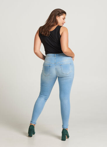 Super slim Amy jeans med høj talje, Light blue denim, Model image number 0
