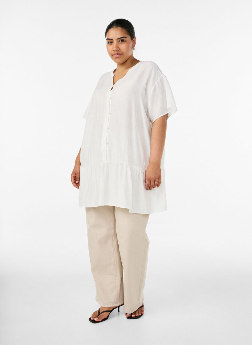 L&oslash;s tunika med kr&oslash;llet struktur og fl&aelig;sekant, Vanilla, Model image number 1