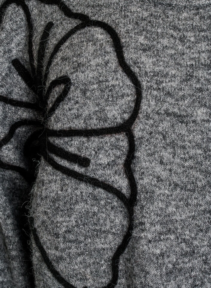 Strikbluse med blomsterapplikation, Gr&aring;, Packshot image number 2
