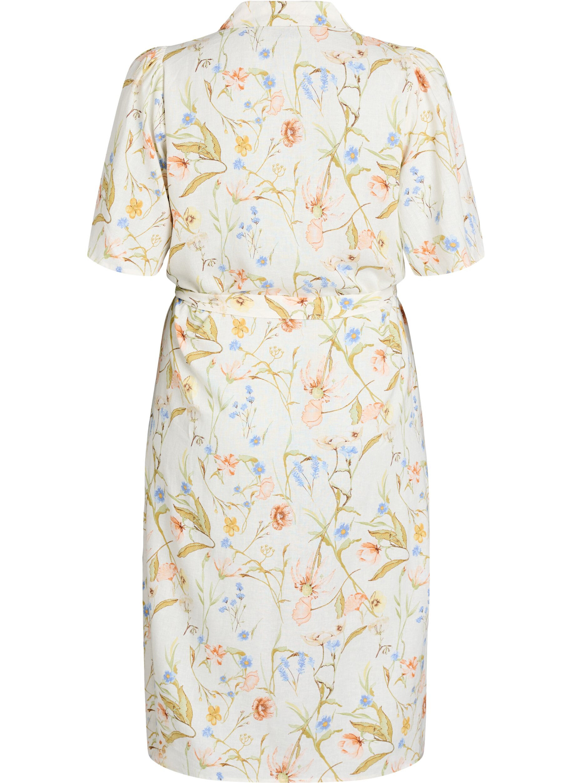 Zizzi Skjortekjole i h&oslash;r og viskose med bindeb&aelig;lte, Vanilla, Packshot image number 1