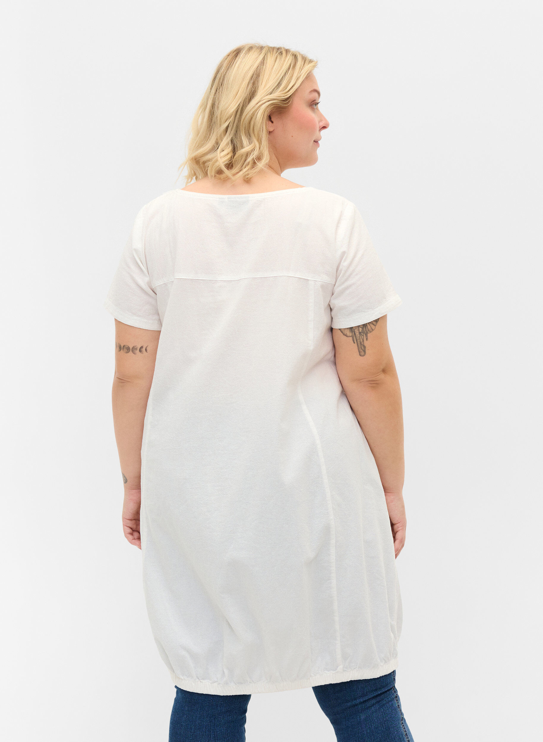 ZizziKort&aelig;rmet kjole i bomuld, Hvid, Model image number 2