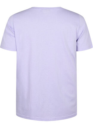 Bomulds t-shirt med rund hals og tryk, Lavender FACE, Packshot image number 1