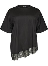 T-shirt med asymmetrisk blondekant, Sort
