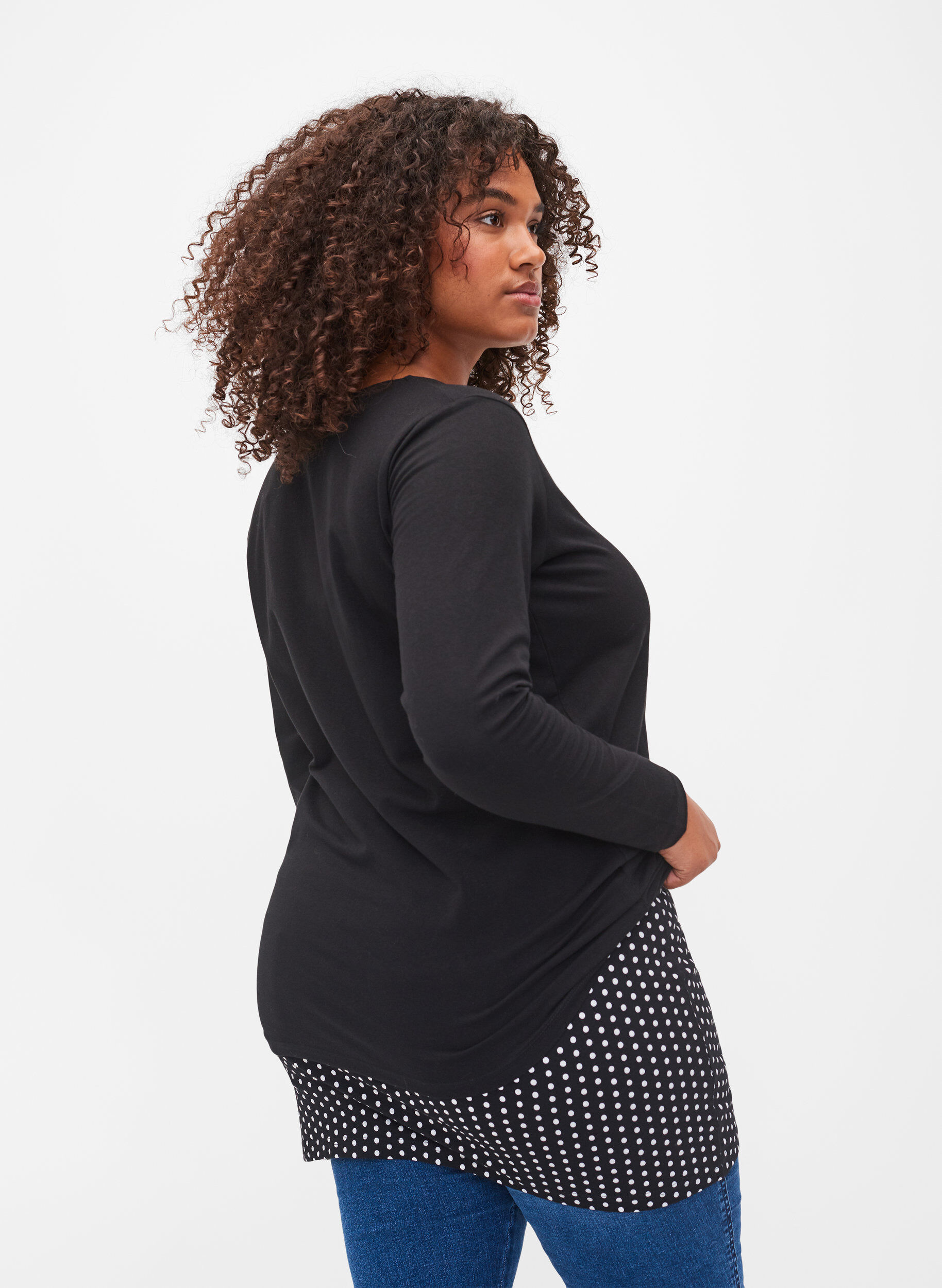 Zizzi 2-pak toppe forl&aelig;nger, Black/Black Dot, Model image number 1