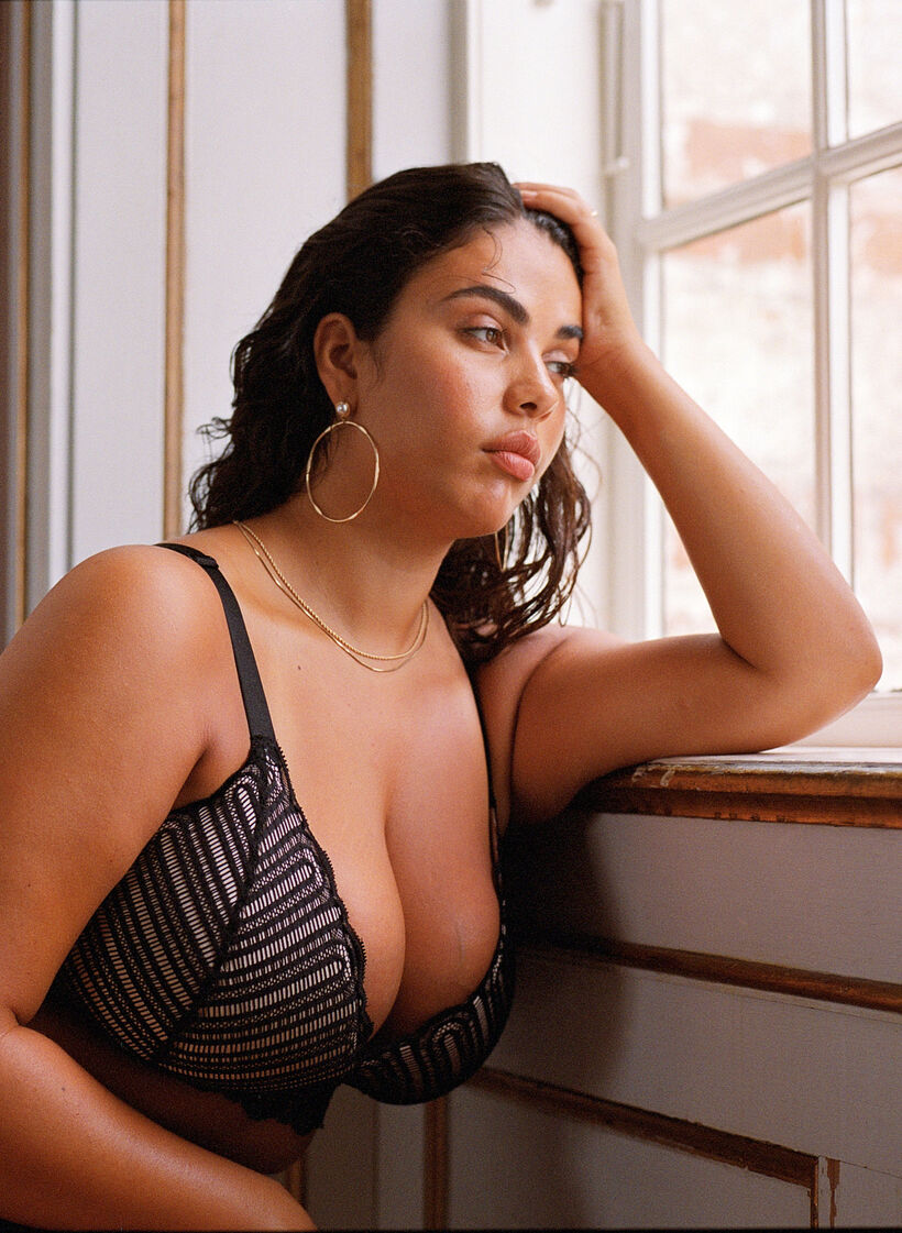 Bralette bh med blonder og blød vattering, Sort, Image image number 0