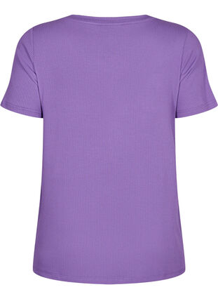 Viskose t-shirt med rib og v-hals, Deep Lavender, Packshot image number 1