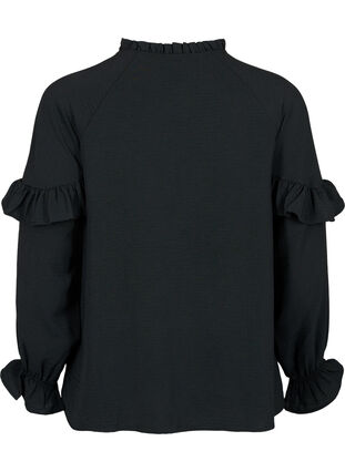 Bluse med flæser og knapper, Black, Packshot image number 1