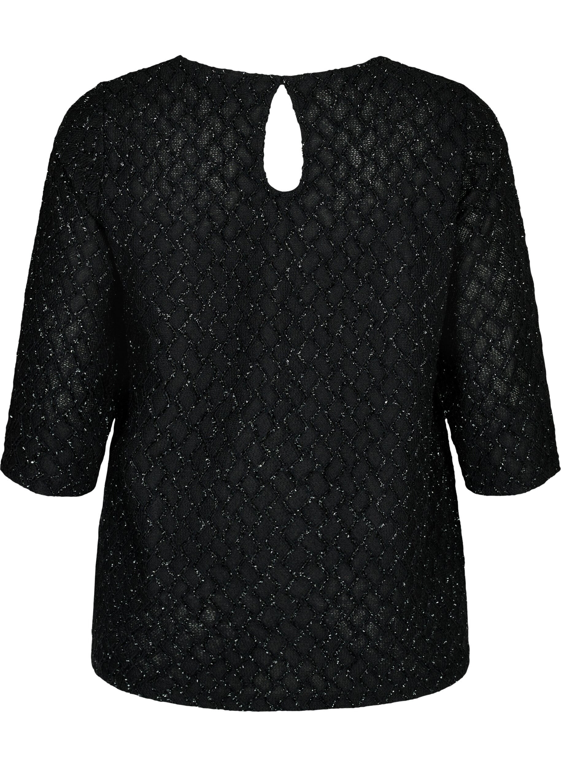 Zizzi M&oslash;nstret bluse med 3/4 &aelig;rmer og glitter, Black, Packshot image number 1