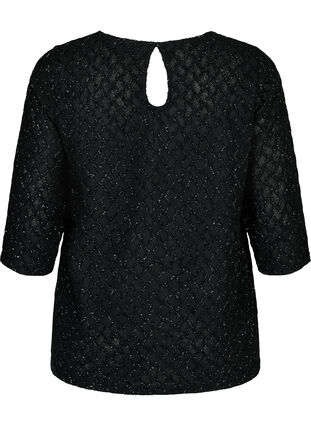 Mønstret bluse med 3/4 ærmer og glitter, Black, Packshot image number 1