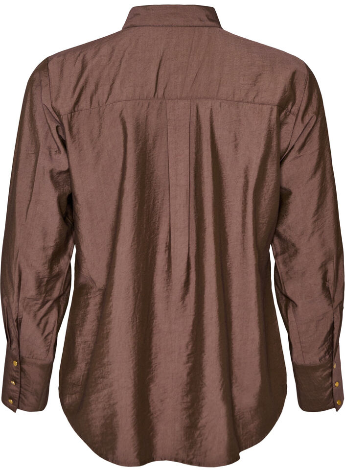 Skjorte i viskose med gyldne knapper, Brun, Packshot image number 1