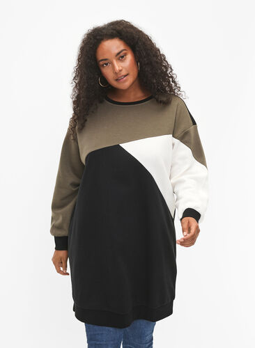 Lang sweatshirt med colorblock, Kalamata Color B. , Model image number 0