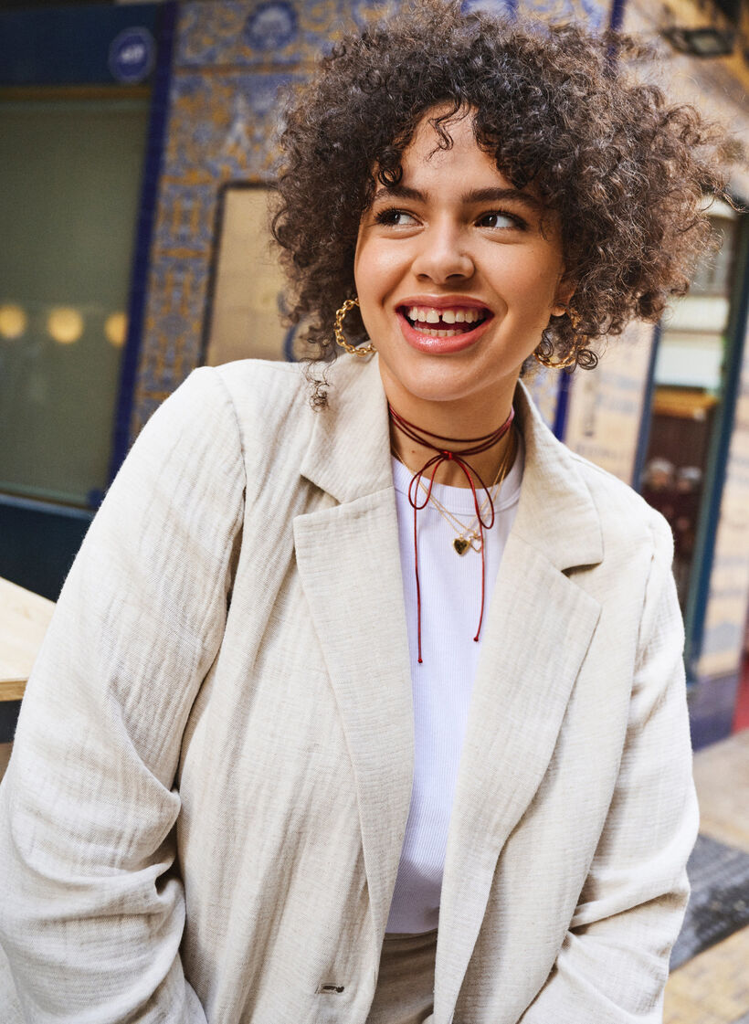 Blazer i materialemix med hør, Rainy Day, Image image number 0