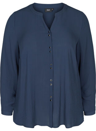 Skjortebluse med v-hals og knapper, Navy Blazer, Packshot image number 0