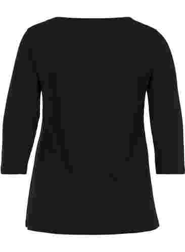Basis bomulds t-shirt med 3/4 ærmer, Black, Packshot image number 1