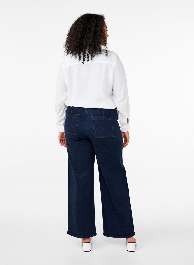 H&oslash;jtaljede jeans med vide ben, Bl&aring;, Model image number 1