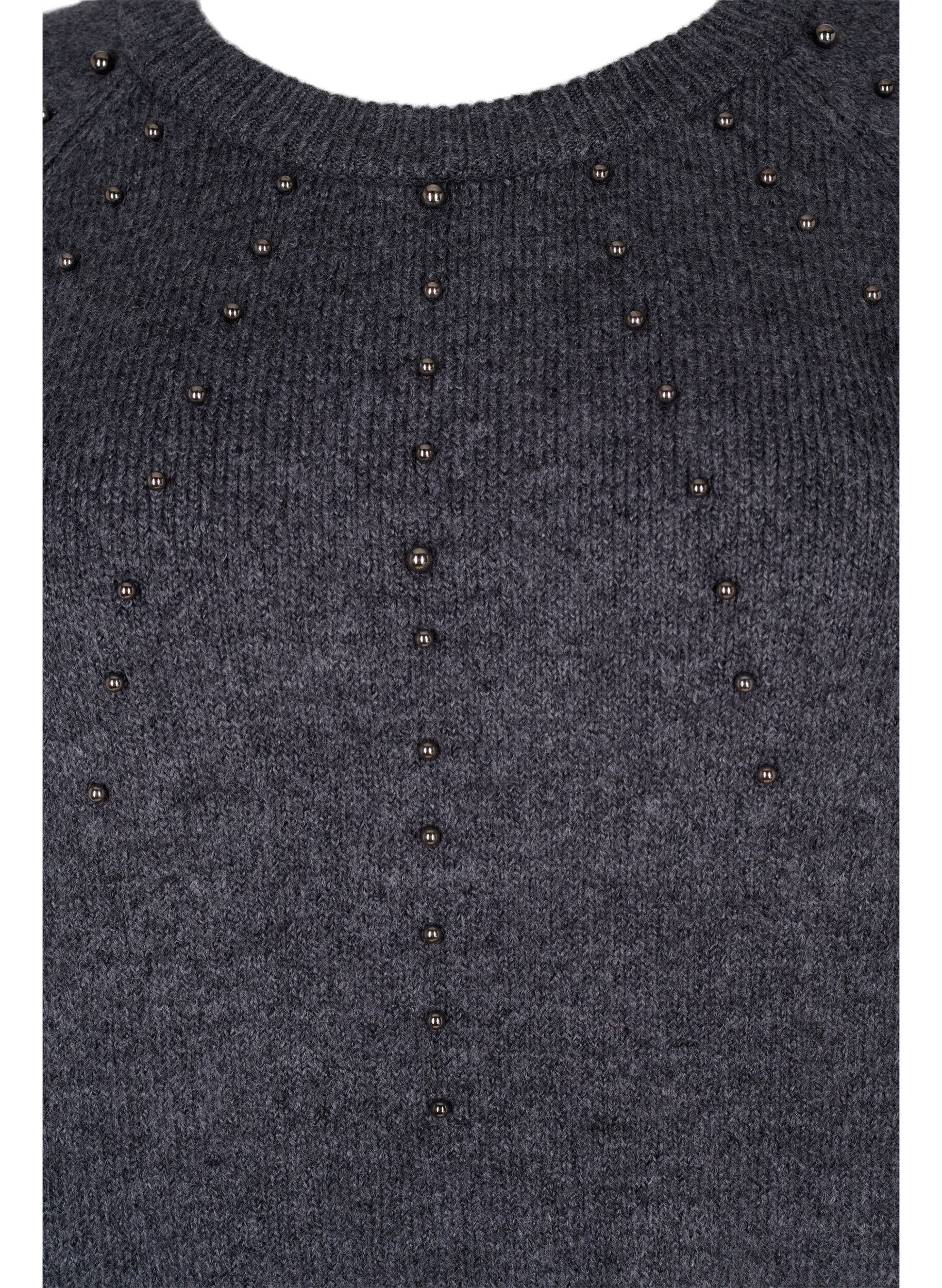 Zizzi Strikbluse med perler, Dark Grey Melange, Packshot image number 2
