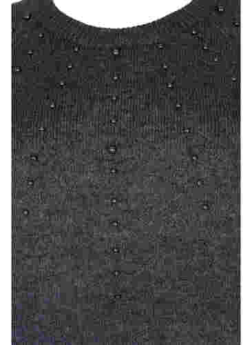Strikbluse med perler, Dark Grey Melange, Packshot image number 2