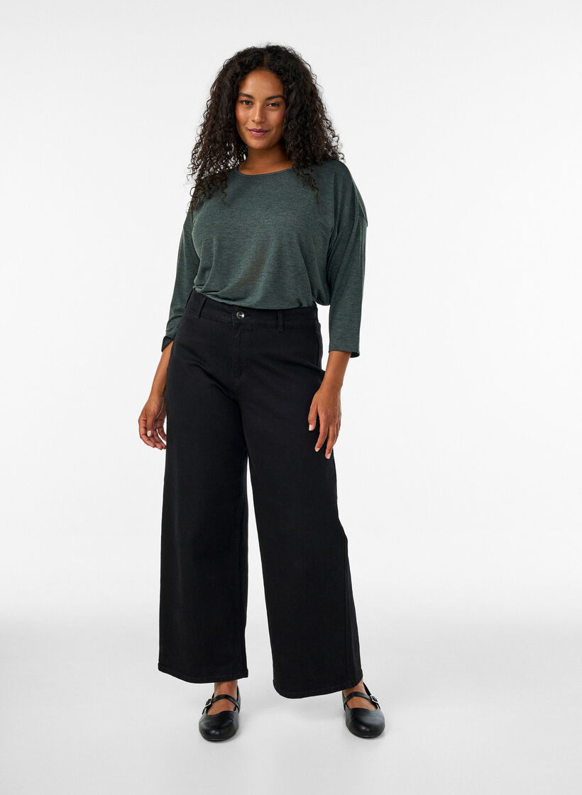 Jerseybluse med 3/4 &aelig;rmer, Gr&oslash;n, Model image number 1