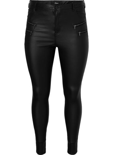 Coated Amy jeans med lynlåsdetalje, Black, Packshot image number 0