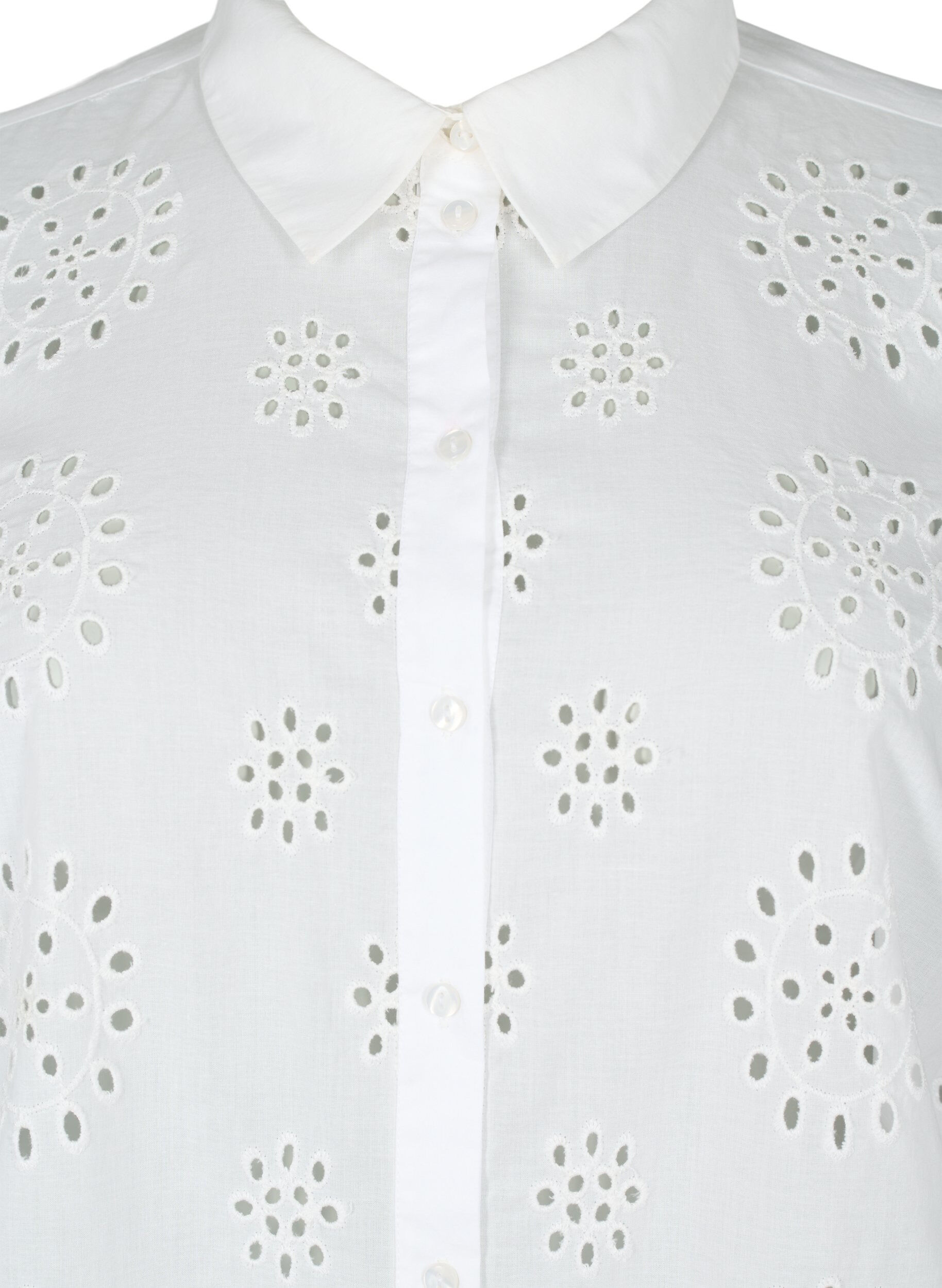 Zizzi Skjortebluse med broderi anglaise og 3/4 &aelig;rmer, Bright White, Packshot image number 2