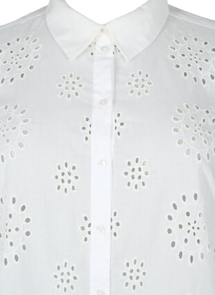 Skjortebluse med broderi anglaise og 3/4 ærmer, Bright White, Packshot image number 2