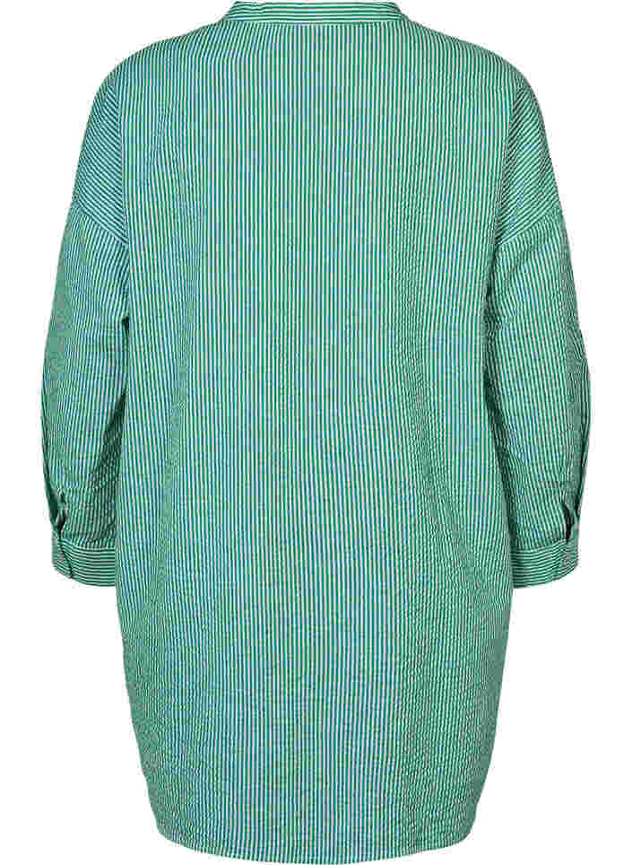 Stribet bomuldsskjorte med 3/4 ærmer, Jolly Green Stripe, Packshot image number 1