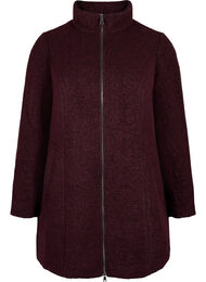 Meleret bouclé frakke med lynlås, Tawny Port Mel.