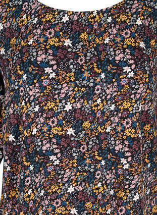 Printet bluse med blonderyg og 3/4 ærmer, Black/Multi Flower, Packshot image number 2