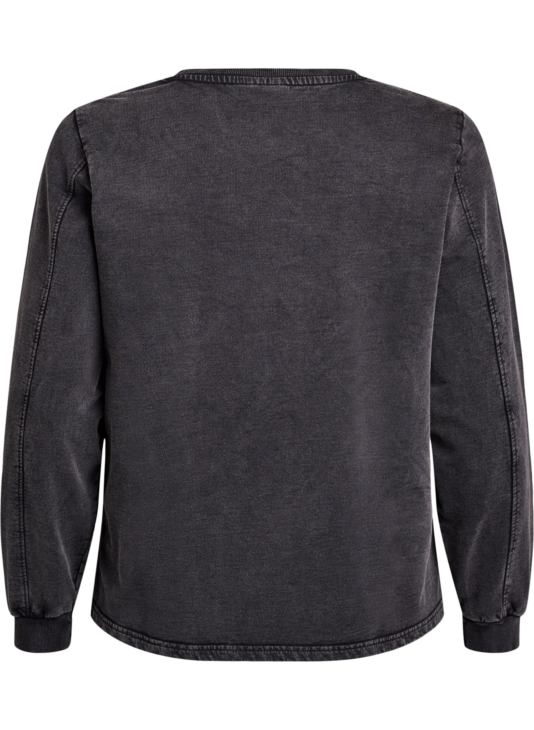 Zizzi Sweatshirt med rhinsten og washed effekt, Gr&aring;, Packshot image number 1