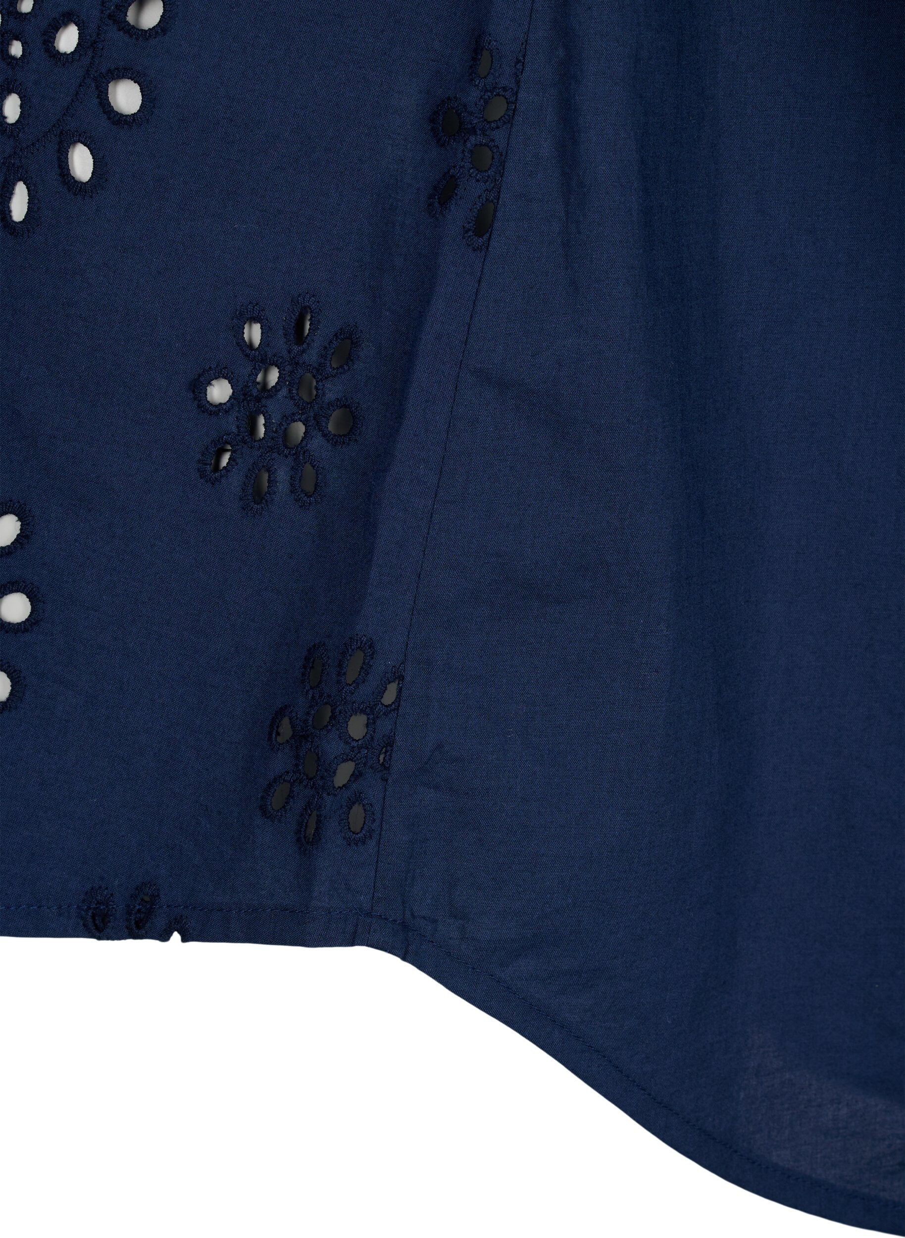 Zizzi Skjortebluse med broderi anglaise og 3/4 &aelig;rmer, Navy Blazer, Packshot image number 4