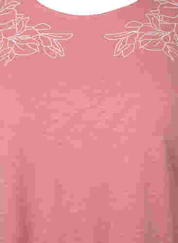 Bomulds t-shirt med blad print, Old Rose W. Leaf, Packshot image number 2