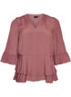 Bluse med 3/4-&aelig;rmer og fl&aelig;sedetaljer, Lyser&oslash;d, Packshot image number 0