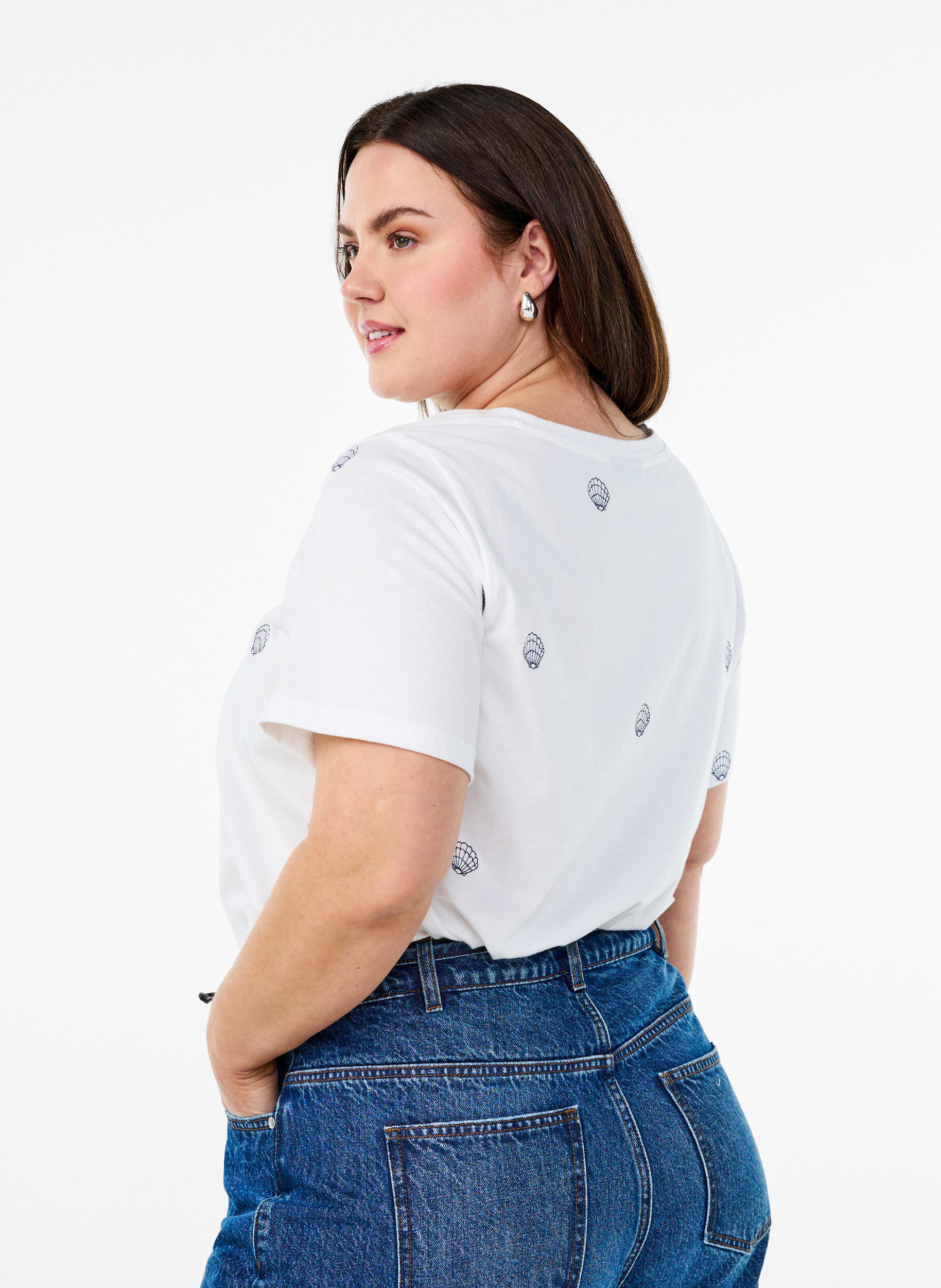 ZizziT-shirt i &oslash;kologisk bomuld med broderede motiver, Hvid, Model image number 2