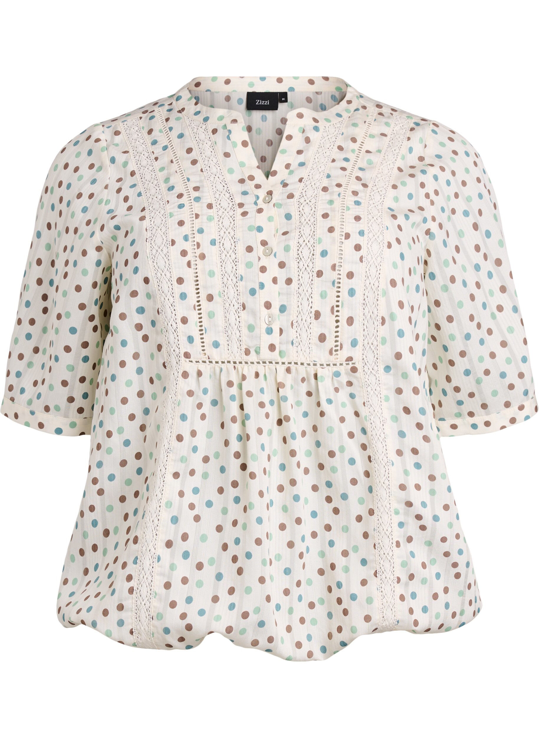 ZizziBluse med print og 1/2 &aelig;rmer, Hvid, Packshot image number 0