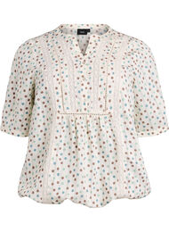 Bluse med print og 1/2 &aelig;rmer, Hvid