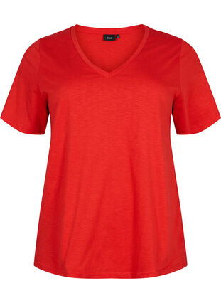 Kortærmet basis t-shirt med v-hals, Flame Scarlet, Packshot image number 0