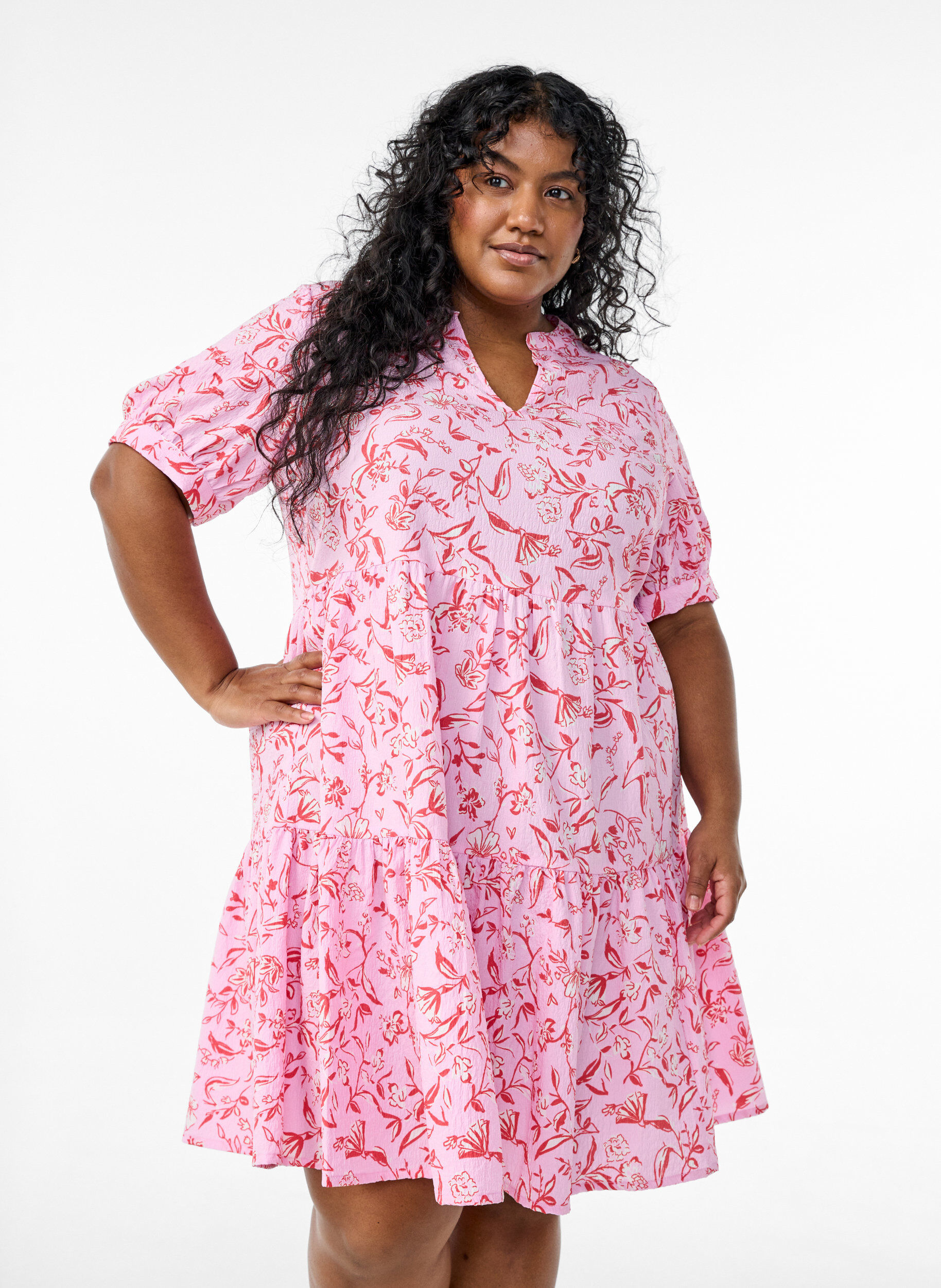 Zizzi Kort kjole med A-facon, Lilla, Model image number 0