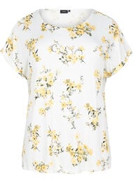 T-shirt med blomsterprint, Gul