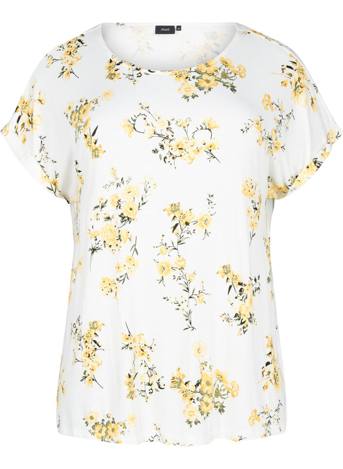 T-shirt med blomsterprint, Gul, Packshot image number 0