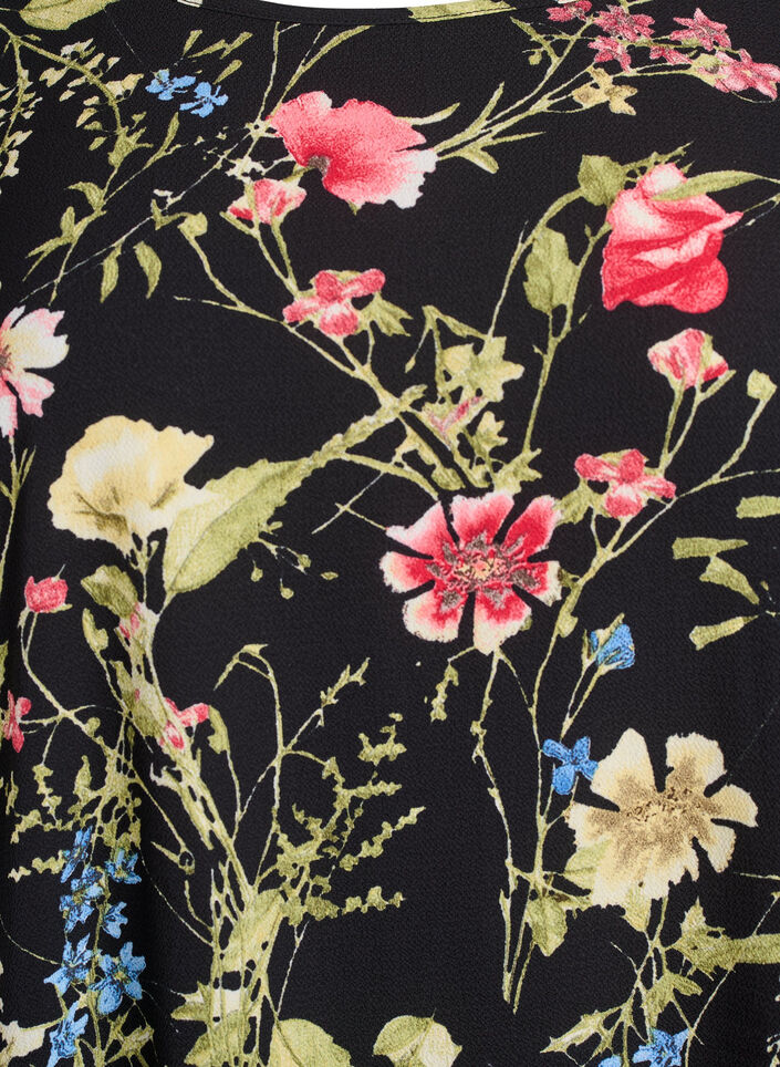 Kjole med print og korte ærmer, Sort, Packshot image number 2