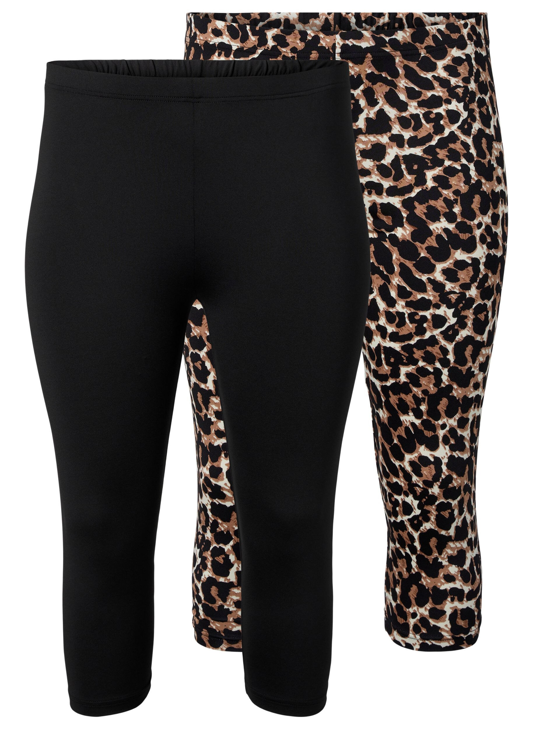 Zizzi 2-pak 3/4 leggings, Black / LEO AOP, Packshot image number 0