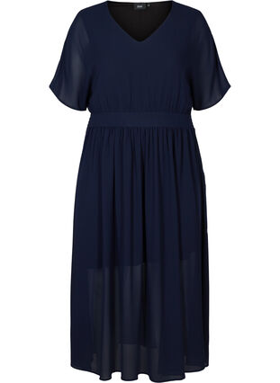 Lang kjole med smock og korte ærmer, Night Sky, Packshot image number 0