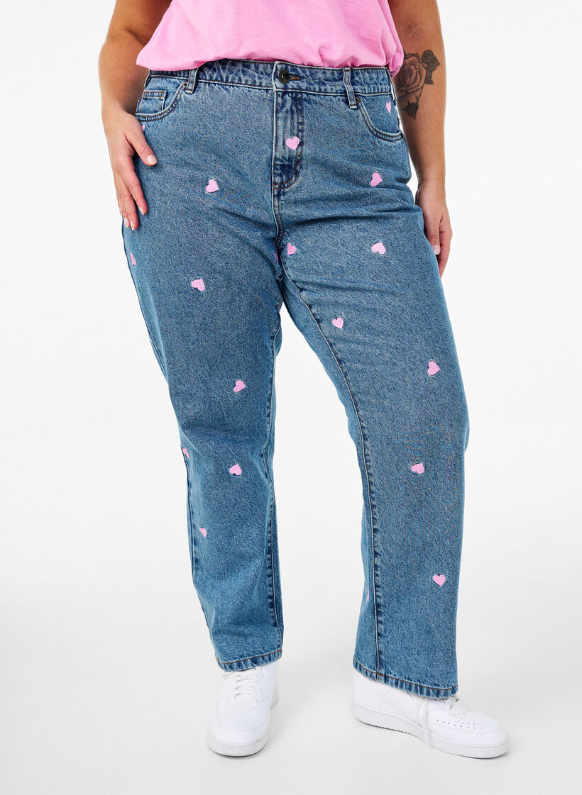 Højtaljede Gemma jeans med hjerter, Blå, Model image number 2