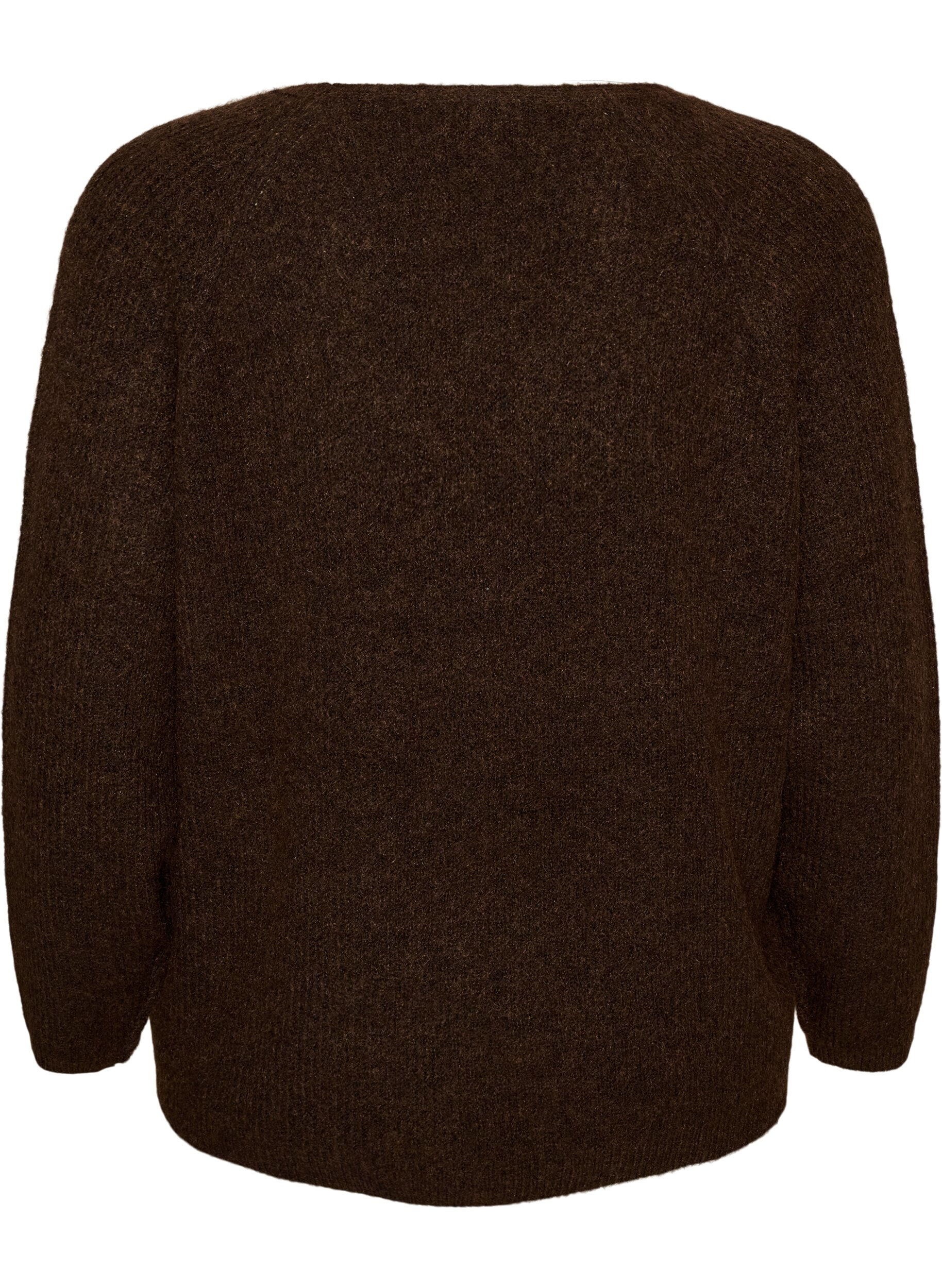 ZizziStrikbluse med V-hals og raglan&aelig;rmer, Brun, Packshot image number 1