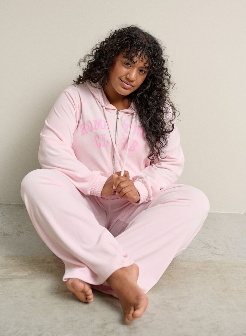 H&aelig;ttetr&oslash;je i bl&oslash;d velour med lynl&aring;s, Lyser&oslash;d, Image image number 0