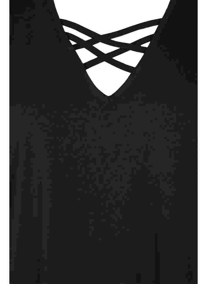Ærmeløs natkjole med v-hals og string, Black, Packshot image number 2