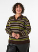 Strikbluse med striber og polokrave, Brun, Model image number 0