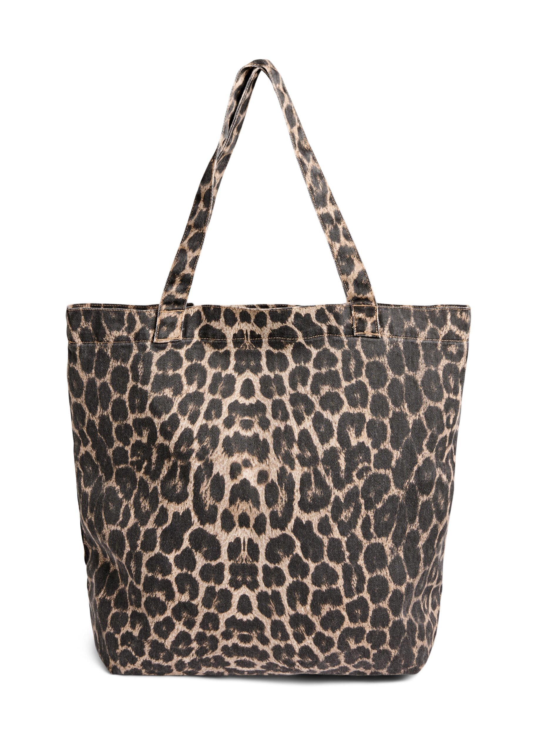 Shoppingbag i denim med leopardm&oslash;nster