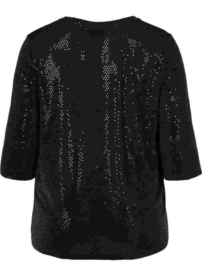 Bluse med glitterstruktur og v-hals, Black, Packshot image number 1